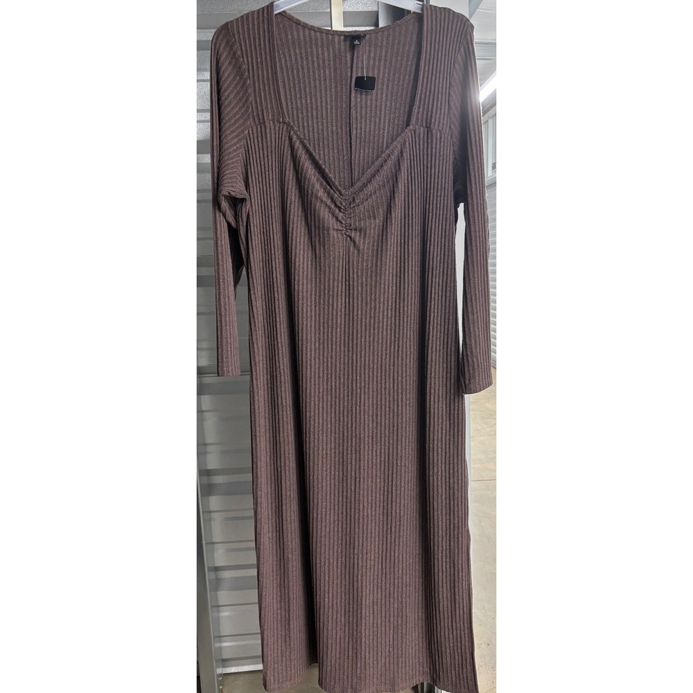 Torrid Brown Ribbed Long Sleeve Sweetheart Midi Dress Plus Size 3 3X New